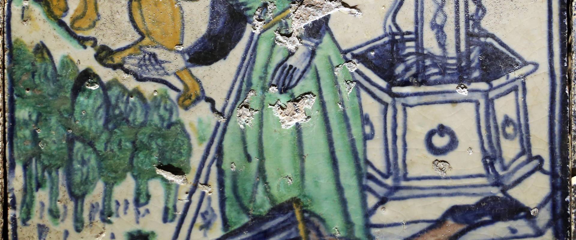 Bottega pesarese, pavimento maiolicato dal monastero di san paolo a parma, 1470-82 ca., uomo trafitto presso un pozzo photo by Sailko